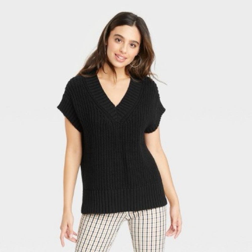 Women’s V-Neck Sweater Vest - A New Day Black XXL
